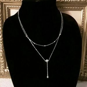 NEW S925 Droplet Layered Lariat Necklace